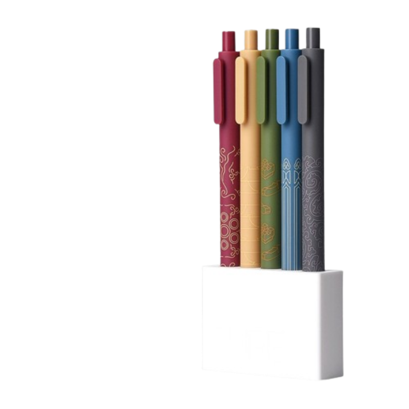 KACO彩色按动中性笔套装国博衍艺联名签字笔0.5mm水笔彩芯子弹头混色5支 琉璃华夏